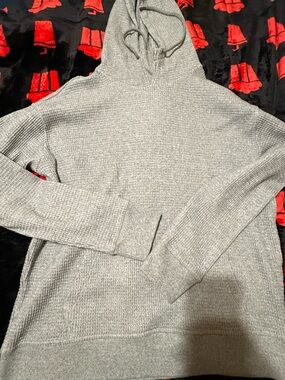 Express Gray Crewneck Hooded Waffle Knit Sweater